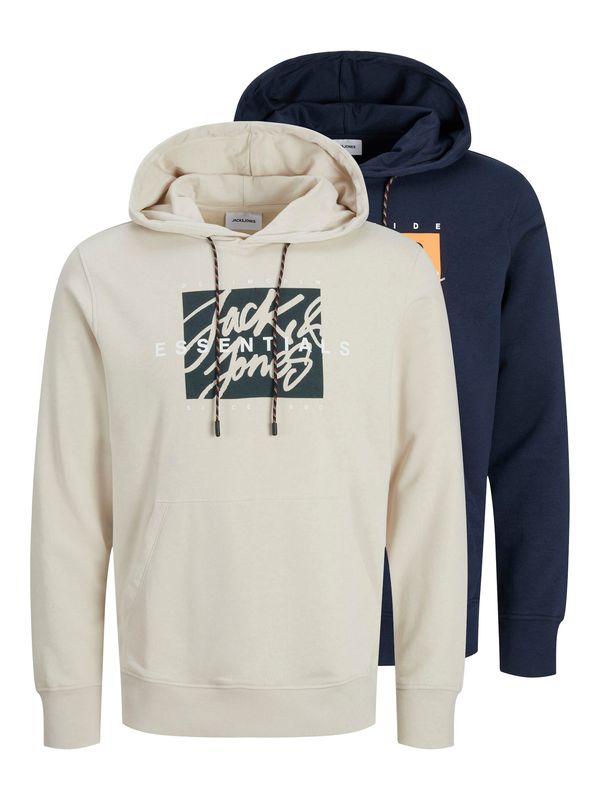 JACK & JONES JACK & JONES Sweater majica 'JJCOLTON'  noćno plava / narančasta / prljavo bijela
