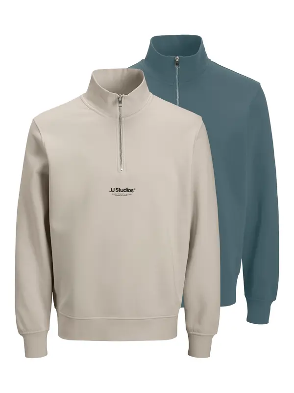 JACK & JONES JACK & JONES Sweater majica 'JJESOHO'  sivkasto bež / cijan plava / crna