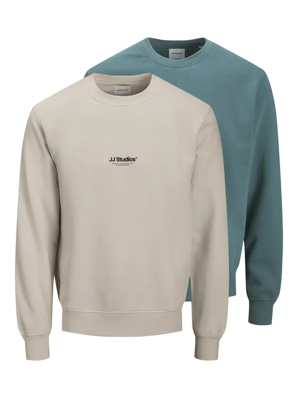 JACK & JONES JACK & JONES Sweater majica 'JJESOHO'  sivkasto bež / cijan plava / crna