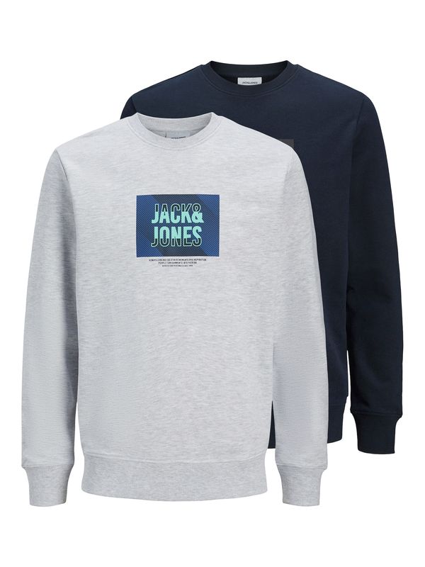 JACK & JONES JACK & JONES Sweater majica 'JJHUDSON'  noćno plava / akvamarin / siva melange / crvena