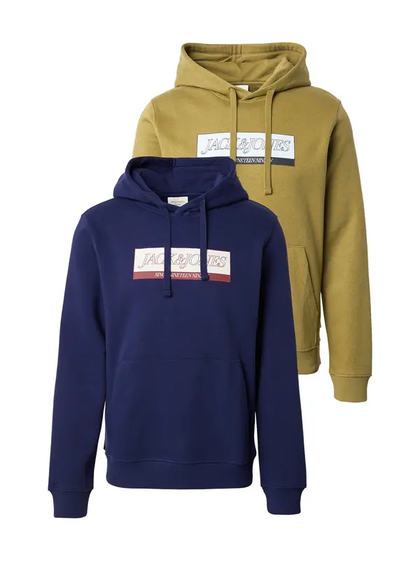 JACK & JONES JACK & JONES Sweater majica 'JORINWOOD'  mornarsko plava / kaki / bijela