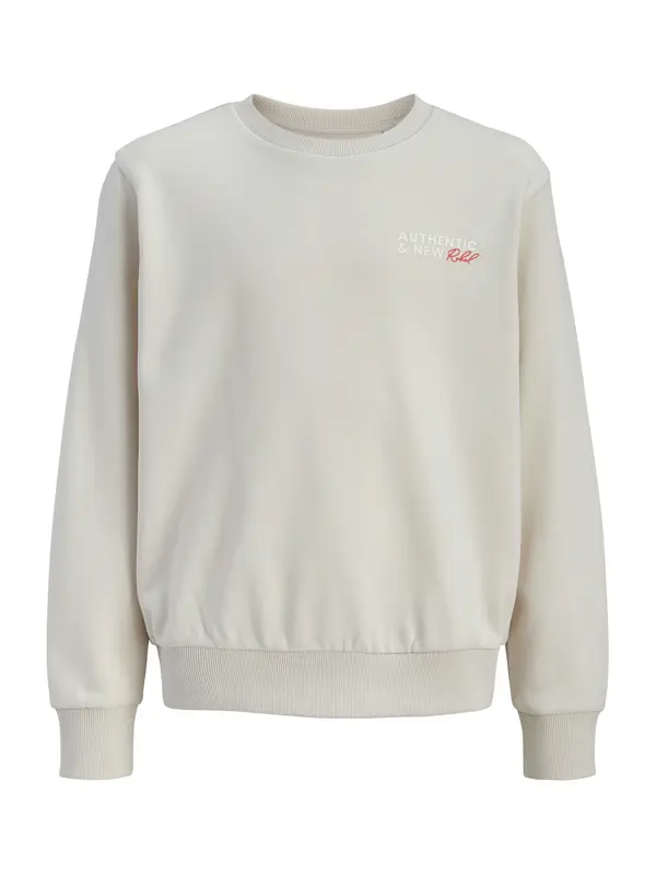 JJ Rebel JJ Rebel Sweater majica 'JREBHAYDEN'  sivkasto bež / tamno crvena / bijela