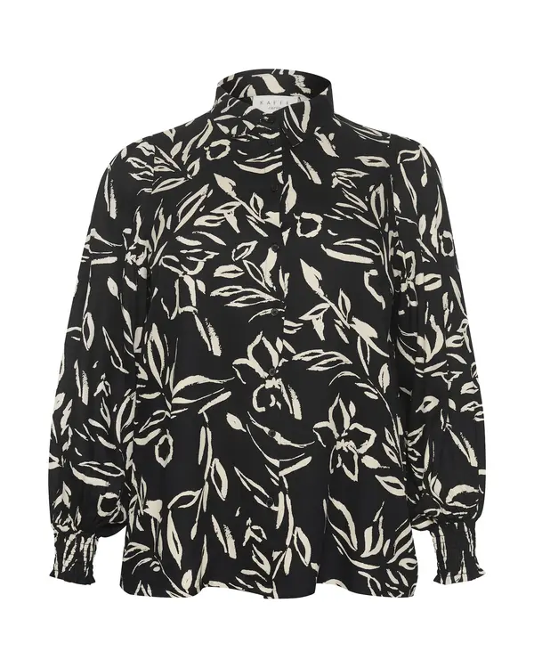 KAFFE CURVE KAFFE CURVE Bluza 'KC Flora'  bež / crna