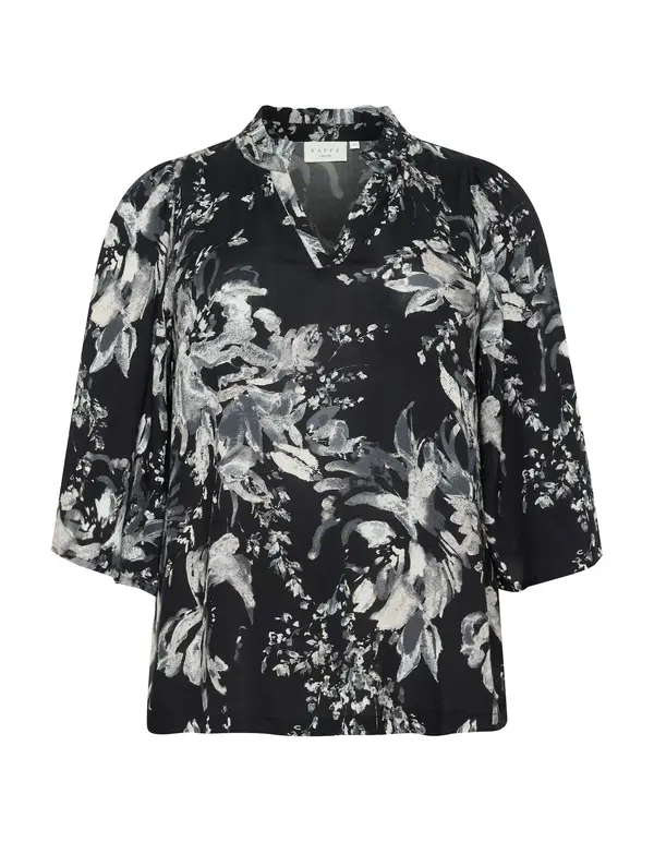 KAFFE CURVE KAFFE CURVE Bluza 'KC Mona'  svijetlosiva / crna / bijela
