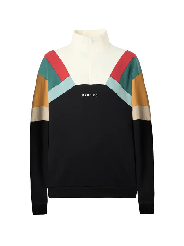 Kaotiko Kaotiko Sweater majica 'ALECK'  boja devine dlake (camel) / boja slonovače / svijetlo crvena / crna