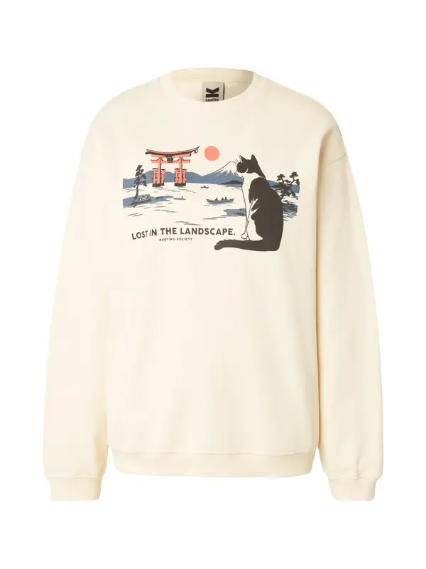 Kaotiko Kaotiko Sweater majica 'LANDSCAPE'  boja slonovače / safirno plava / svijetlocrvena / crna