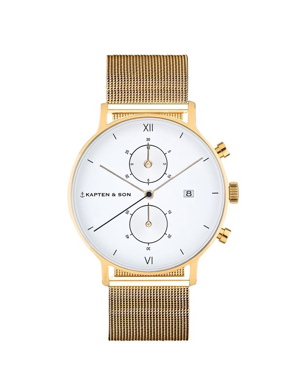 Kapten & Son Kapten & Son Analogni sat 'Chrono Small Gold Mesh'  zlatna / bijela