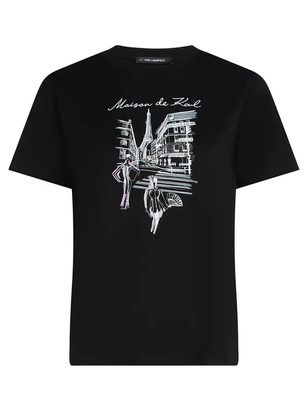 Karl Lagerfeld Karl Lagerfeld Majica 'PARIS SKETCH STREET'  siva / šljiva / crna / bijela