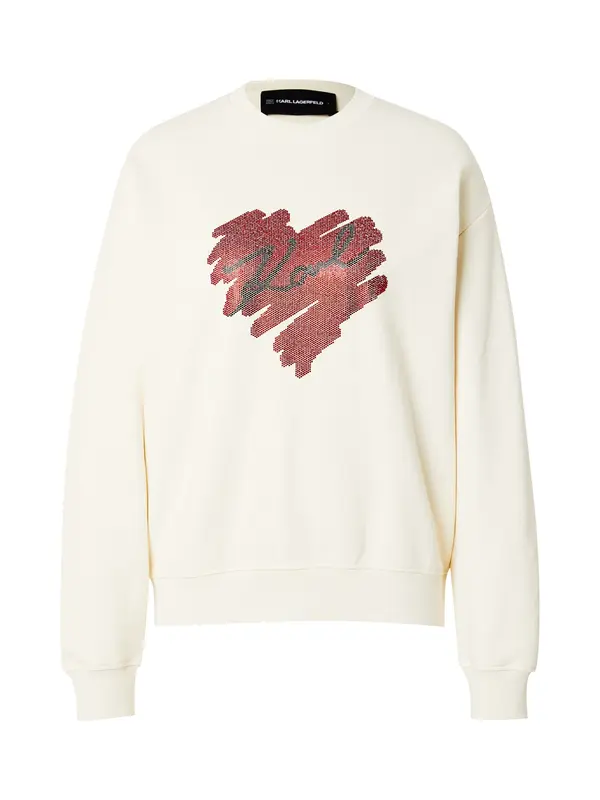 Karl Lagerfeld Karl Lagerfeld Sweater majica 'HEARTS'  boja pijeska / karmin crvena / crna