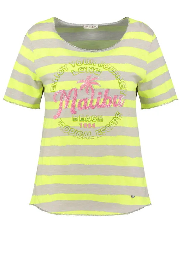 Key Largo Key Largo Majica 'Malibu'  neonsko žuta / siva melange / tamno zelena / ružičasta
