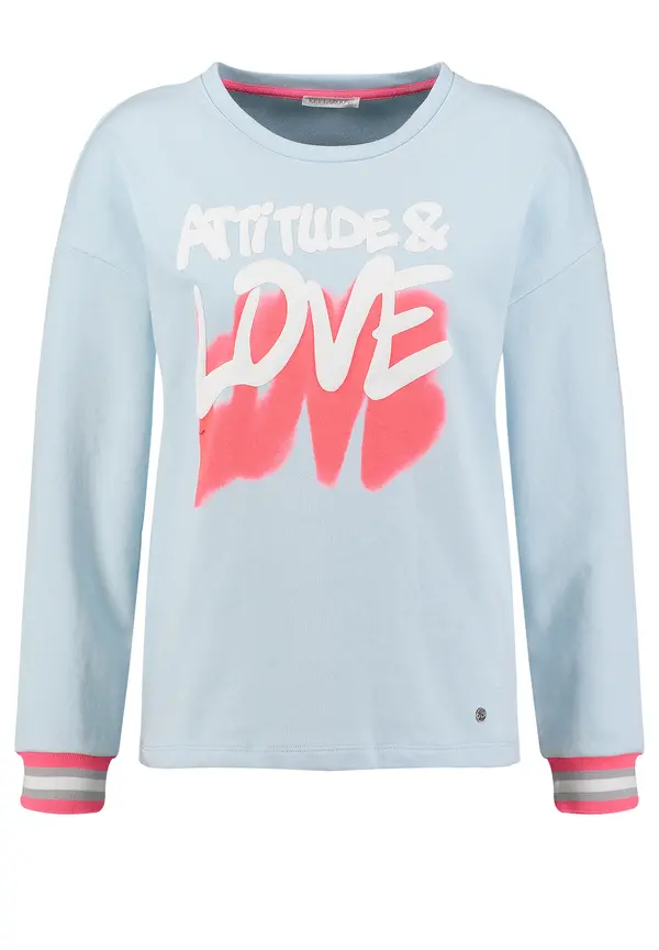 Key Largo Key Largo Sweater majica 'ATTITUDE'  pastelno plava / neonsko roza / bijela
