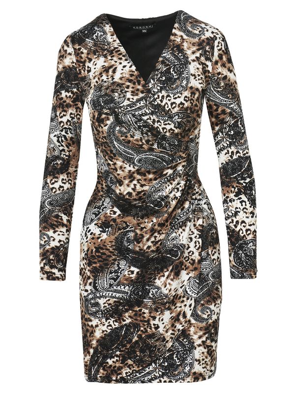 KOROSHI KOROSHI Haljina za ured  smeđa / bijela