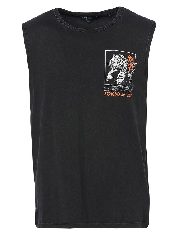 KOROSHI KOROSHI Majica  svijetlosiva / narančasta / crna