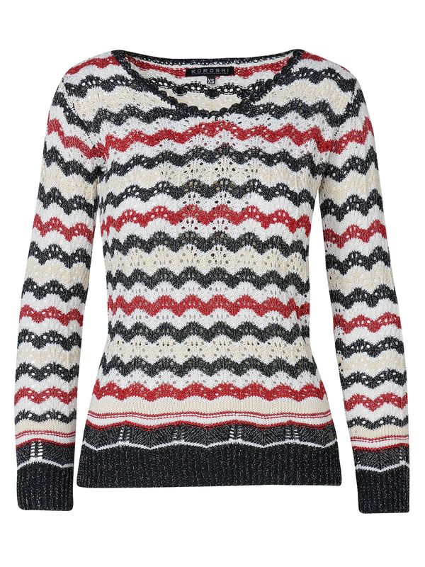 KOROSHI KOROSHI Pulover  bež / crvena / crna / bijela