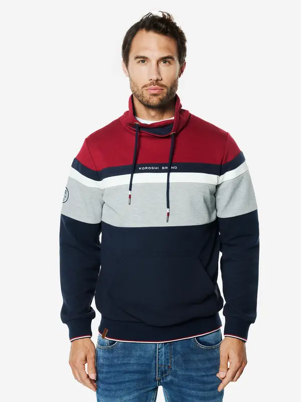 KOROSHI KOROSHI Sweater majica  tamno plava / svijetlosiva / karmin crvena / bijela