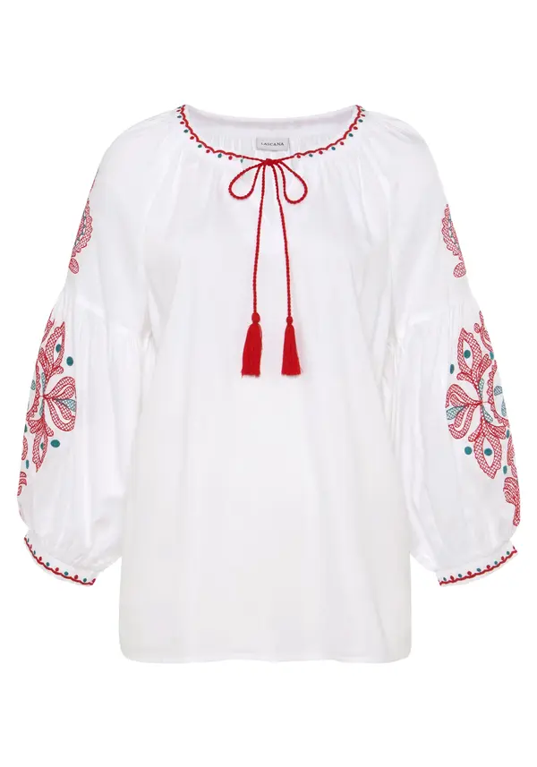 LASCANA LASCANA Bluza  zelena / crvena / bijela