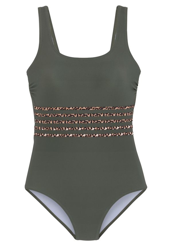 LASCANA LASCANA Jednodijelni kupaći kostim  bež / kraljevski zelena / crna