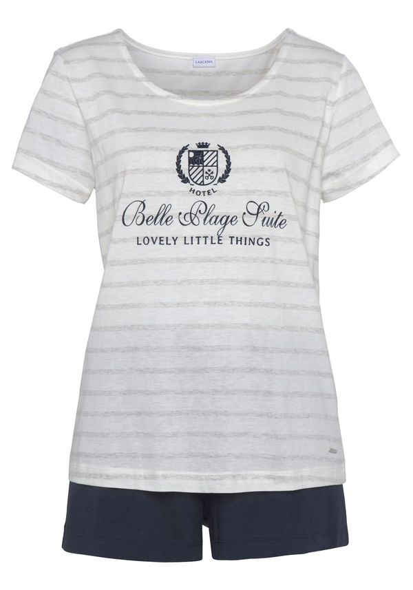 LASCANA LASCANA Pidžama  bež / noćno plava / bijela