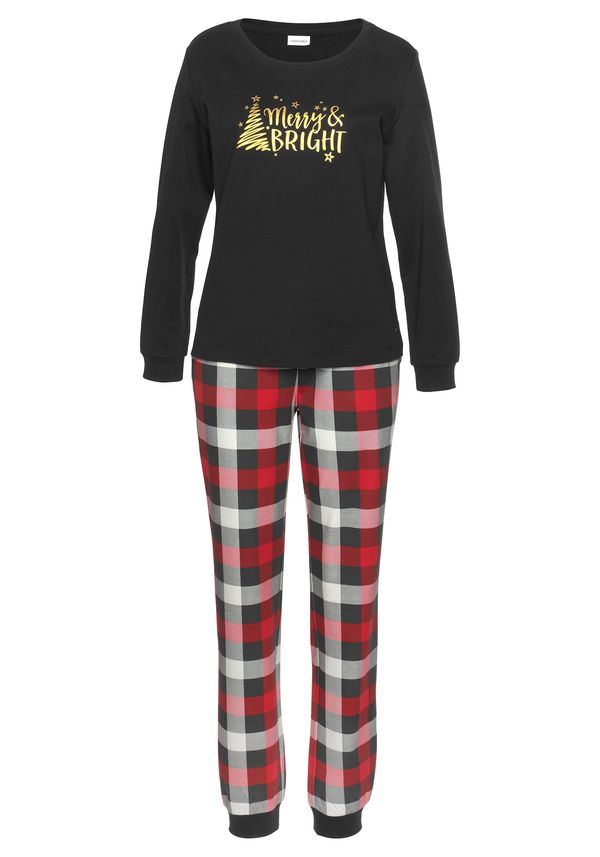 LASCANA LASCANA Pidžama  zlatna / svijetlosiva / vatreno crvena / crna