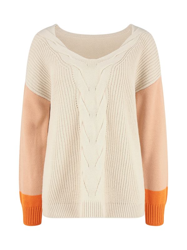 LASCANA LASCANA Pulover 'Braid'  boja pijeska / narančasta / svijetlonarančasta