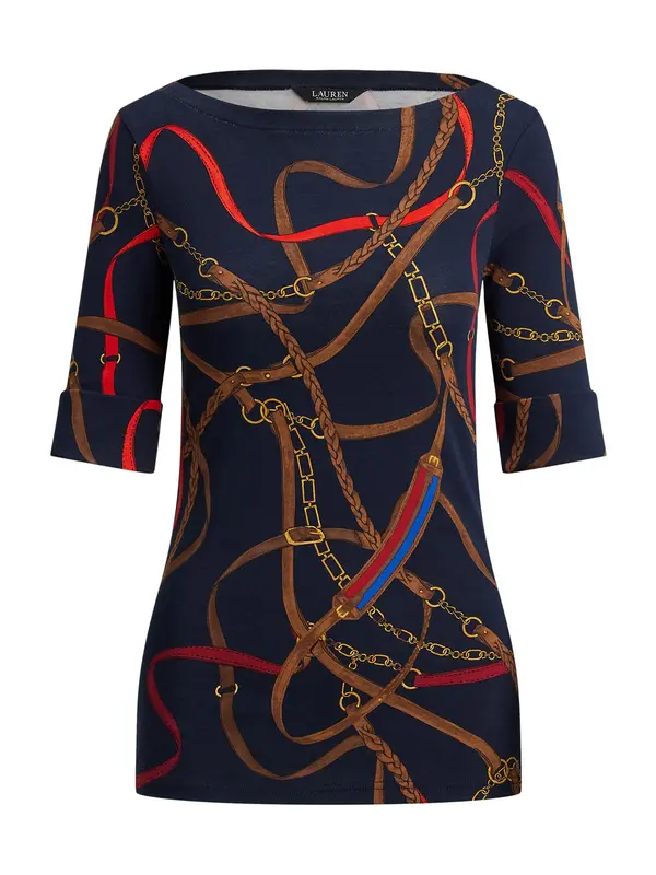 Lauren Ralph Lauren Lauren Ralph Lauren Majica  mornarsko plava / smeđa / zlatno žuta / crvena