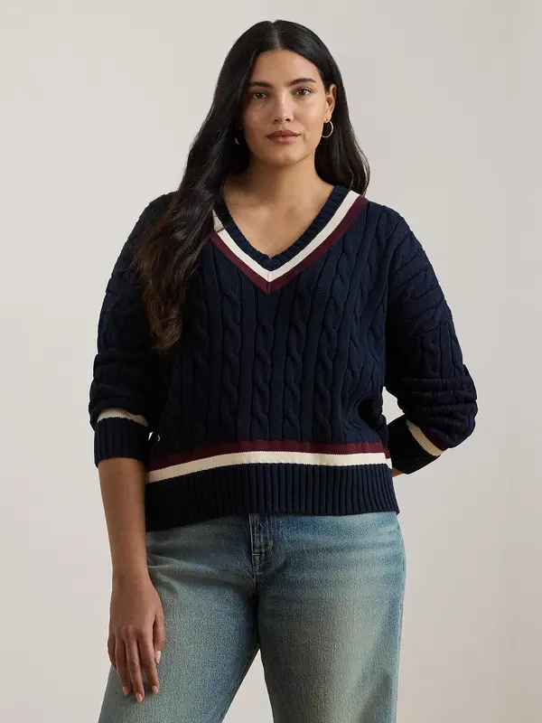Lauren Ralph Lauren Plus Lauren Ralph Lauren Plus Pulover  mornarsko plava / bordo / bijela