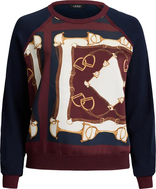 Lauren Ralph Lauren Plus Lauren Ralph Lauren Plus Pulover 'STARIK'  mornarsko plava / zlatno žuta / burgund / bijela