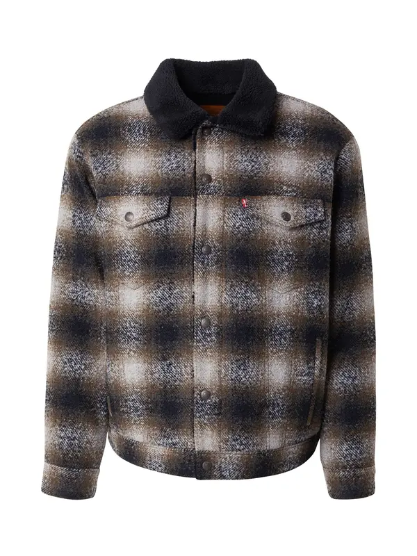 LEVI'S ® LEVI'S ® Prijelazna jakna 'Relaxed Fit Plaid Sherpa Trucker Jacket'  tamno smeđa / crna / bijela