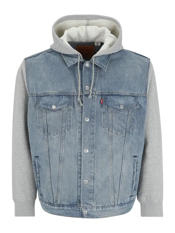 Levi's® Big & Tall Levi's® Big & Tall Prijelazna jakna 'Hybrid Hoodie Trucker Jacket (Big & Tall)'  plavi traper / siva melange