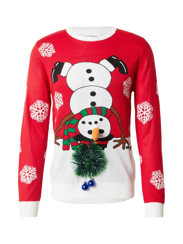 Lindbergh Lindbergh Pulover 'Xmas'  smeđa / zelena / crvena / bijela