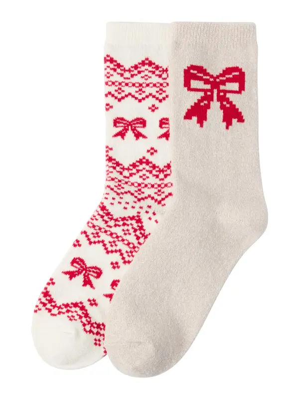 Lindex Lindex Čarape 'Fair Isle'  boja pijeska / crvena / prljavo bijela
