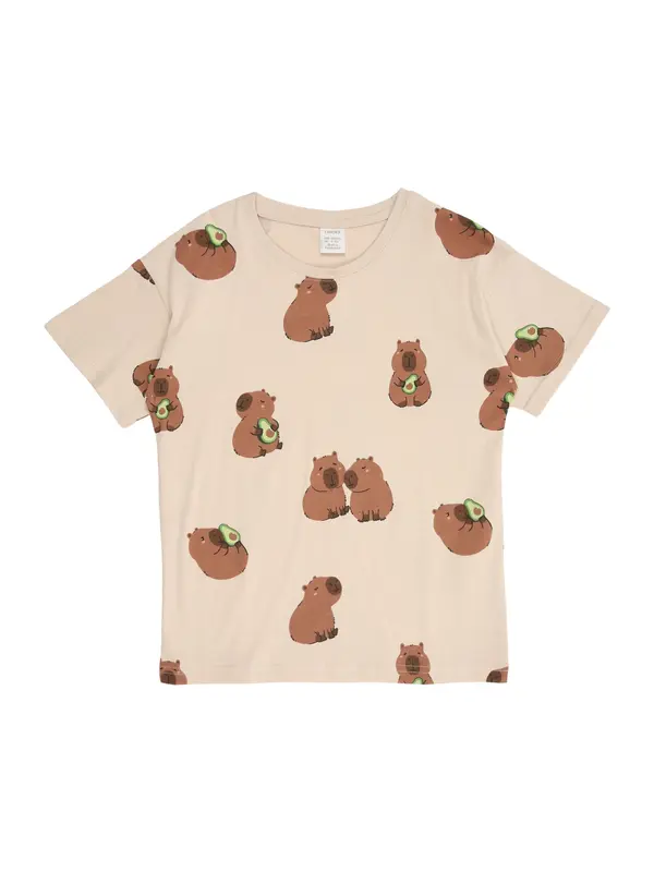 Lindex Lindex Majica 'Capybara'  boja pijeska / smeđa / kraljevski zelena / crna