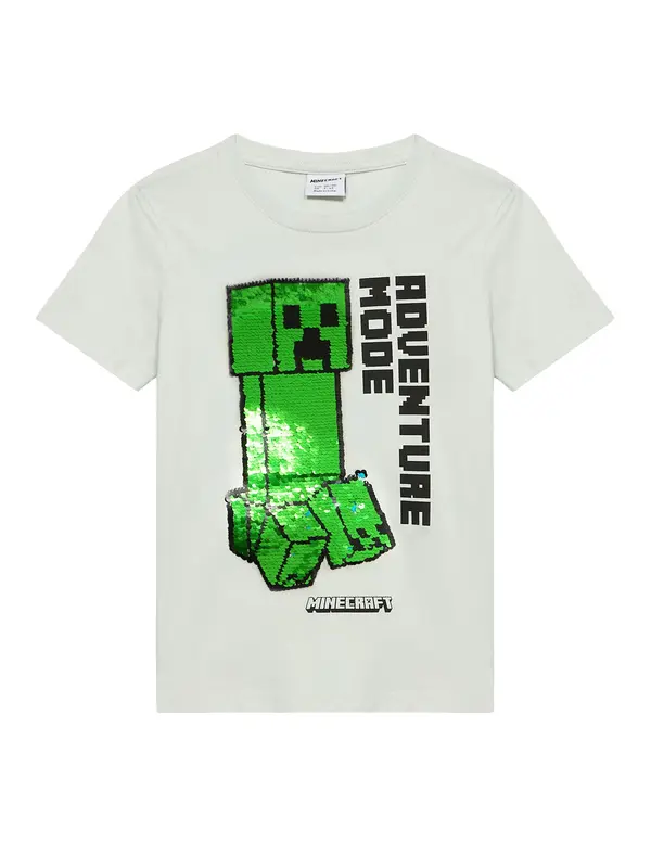 Lindex Lindex Majica 'Minecraft'  zelena / crna / svijetla bež