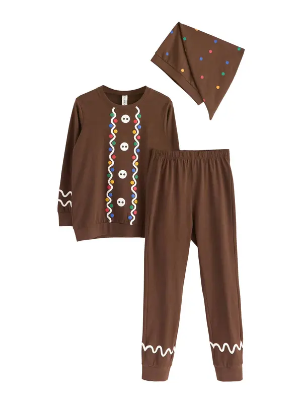 Lindex Lindex Pidžama set 'Christmas Santa Ginger'  plava / tamno smeđa / smaragdno zelena / bijela