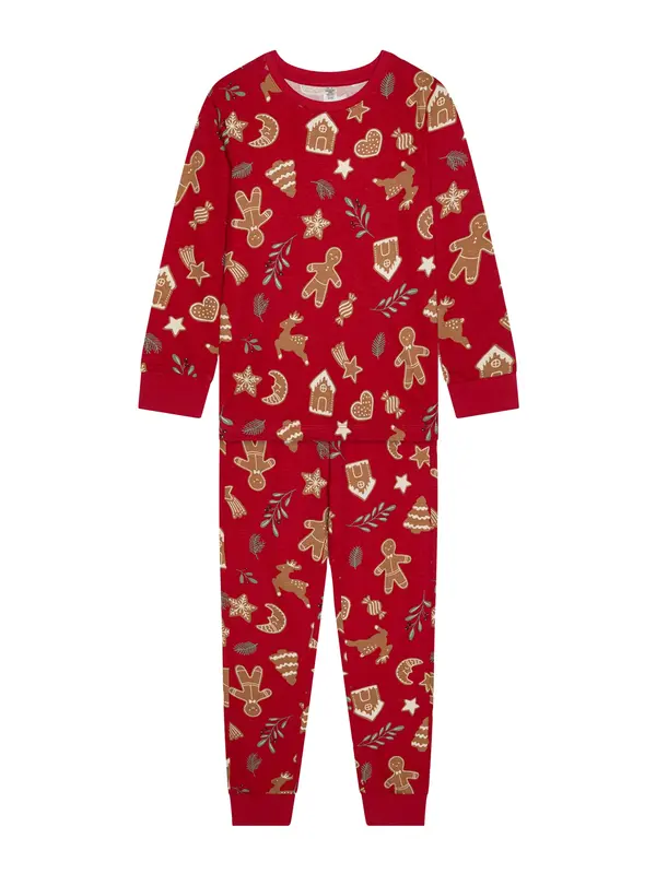 Lindex Lindex Pidžama set 'Ginger Bread'  bež / svijetlobež / zelena / tamno crvena