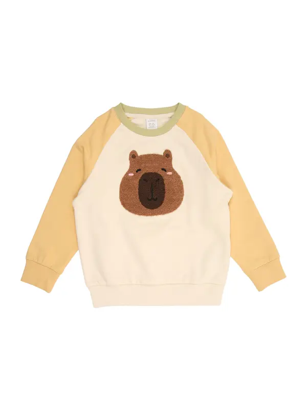 Lindex Lindex Sweater majica 'Capybara'  smeđa / tamno smeđa / limun / svijetlozelena / vuneno bijela