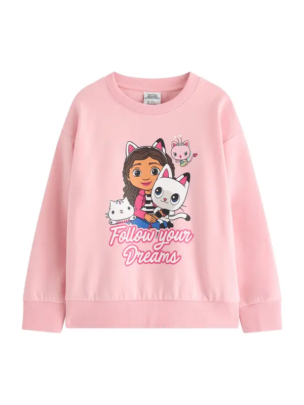 Lindex Lindex Sweater majica 'Gabbys Dollhouse'  tamno smeđa / tamno narančasta / roza / bijela