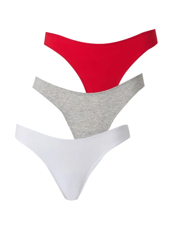 Lindex Lindex Tanga gaćice 'Nellie'  siva melange / crvena / bijela