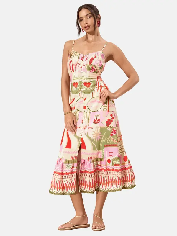 Lipsy Lipsy Ljetna haljina  maslinasta / roza / crvena / vuneno bijela