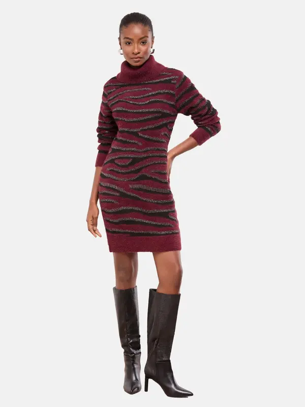 Lipsy Lipsy Pletena haljina  burgund / crna / srebro