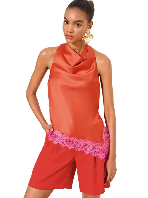 Lipsy Lipsy Top  svijetloroza / narančasto crvena