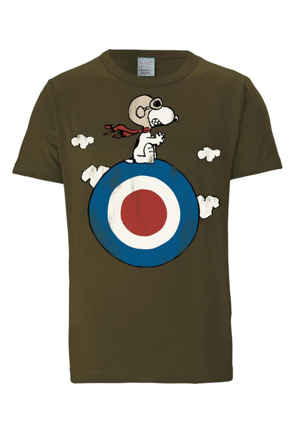 LOGOSHIRT LOGOSHIRT Majica 'Peanuts - Snoopy Pilot'  plava / maslinasta / crvena / bijela