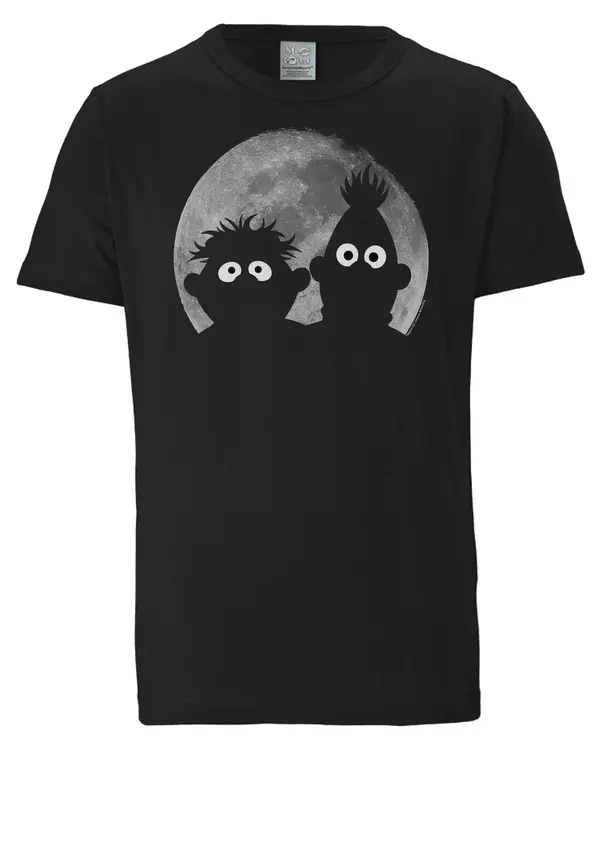 LOGOSHIRT LOGOSHIRT Majica 'Sesamstraße - Ernie & Bert'  siva / crna