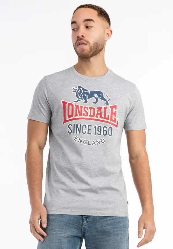 LONSDALE LONSDALE Majica 'Gonfirth'  mornarsko plava / siva melange / crvena / jarko crvena