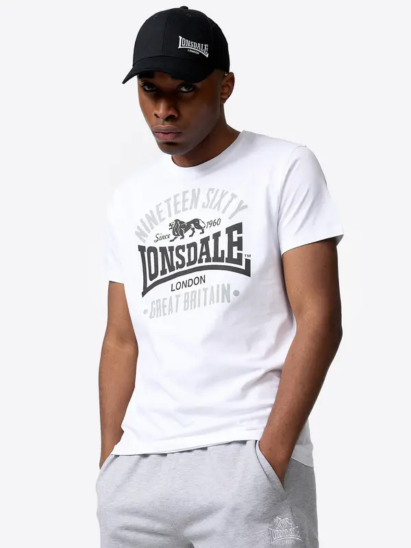 LONSDALE LONSDALE Majica 'Kilchoan'  svijetlosiva / crna / bijela