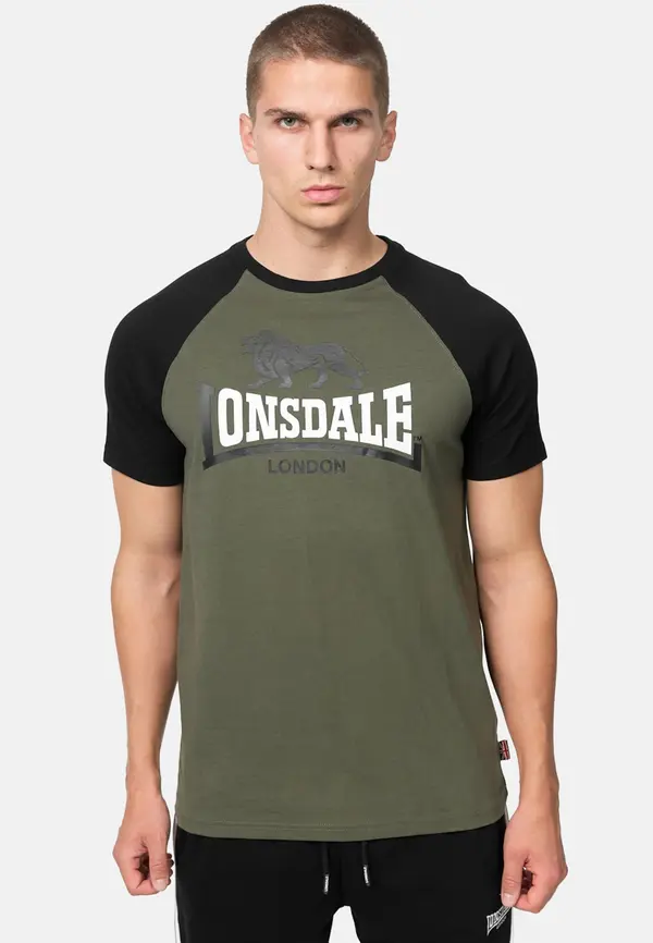 LONSDALE LONSDALE Majica 'Magilligan'  maslinasta / crna / bijela