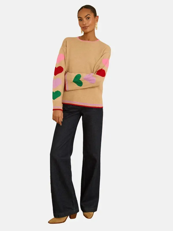 love & roses love & roses Pulover  boja devine dlake (camel) / zelena / svijetloroza / tamno crvena