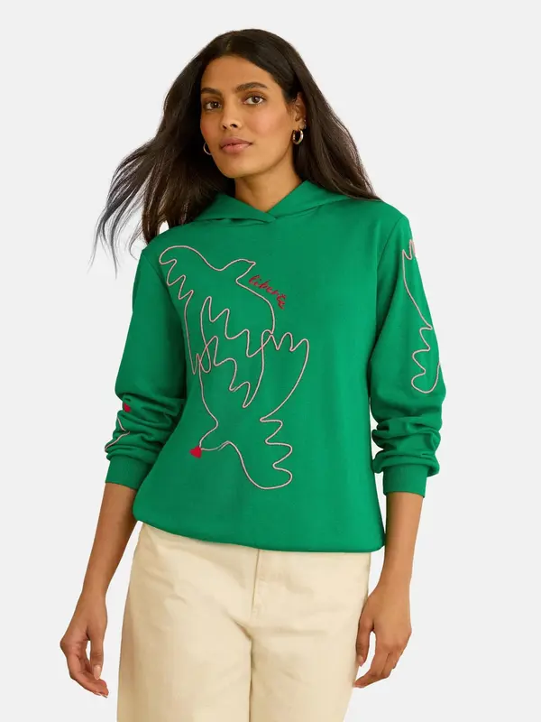 love & roses love & roses Sweater majica  smaragdno zelena / roza / crvena