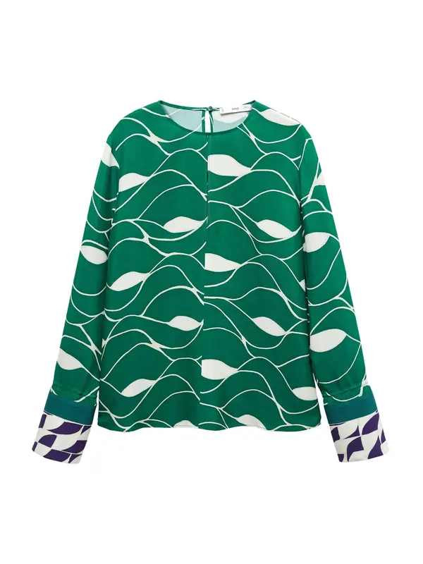 MANGO MANGO Bluza 'Larson'  tamno zelena / tamno ljubičasta / bijela