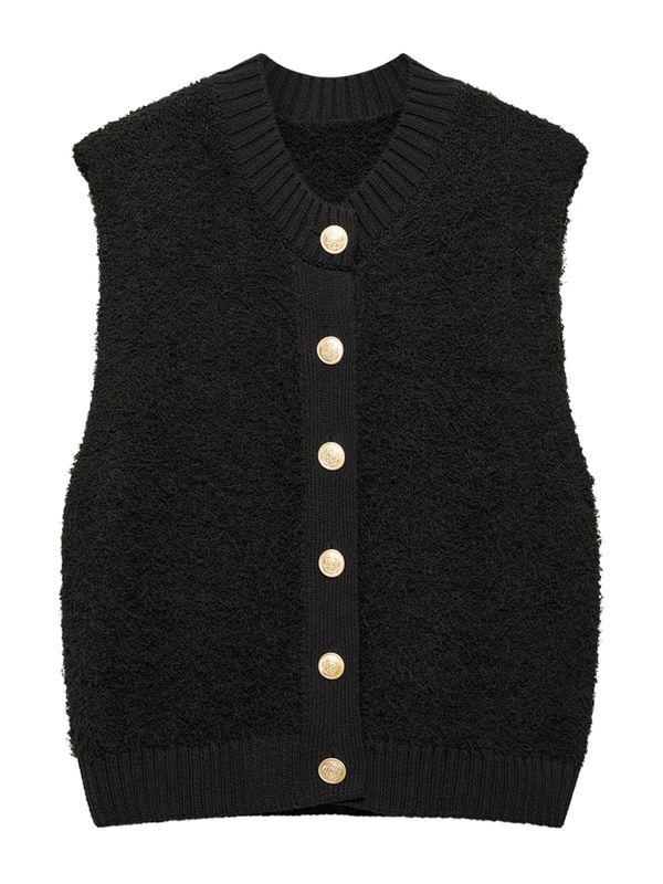 MANGO MANGO Kardigan bez rukava 'PELUDOT'  crna